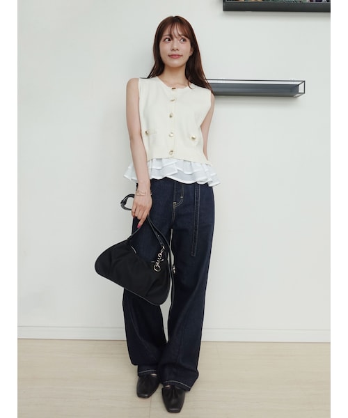 LAGUNAMOON（ラグナムーン）の「LMロゴセミワイドデニムパンツ（デニムパンツ・レディース・ブラック/アイスブルー/インディゴ・S/M）」の5枚目の写真