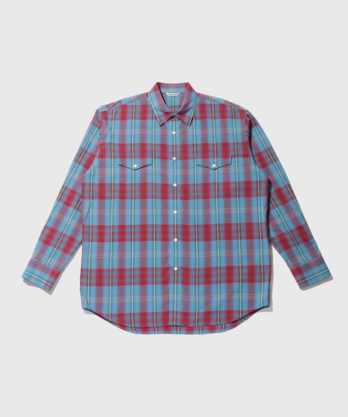 ADAM ET ROPE'(アダムエロペ)の「【AURALEE/オーラリー】HIGH TWIST COTTON SILK CHECK SHIRT(シャツ/ブラウス・メンズ・ブルー系/ピンク・3/4/5)」の2枚目の写真