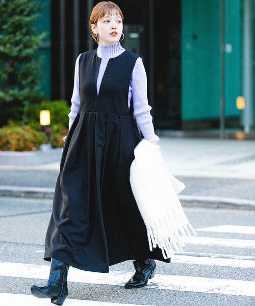 キーネックBIGプリーツジャンパースカート