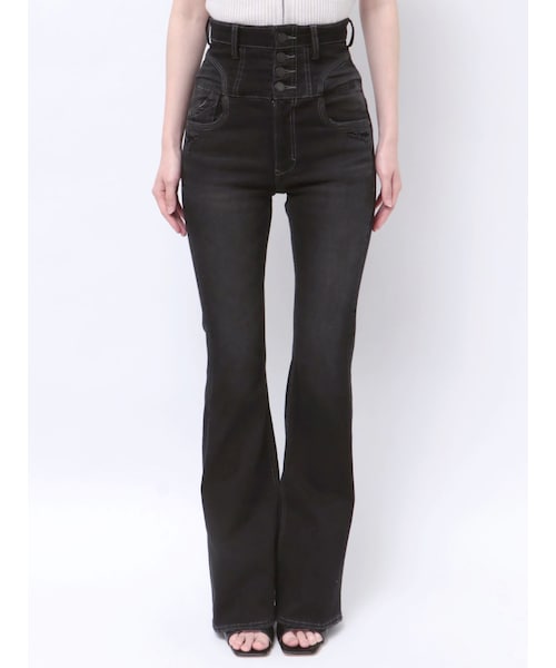 EMODA（エモダ）の「スーパーハイウエストフレアパギンス（デニムパンツ・レディース・ブラック/インディゴ・XS/S/M）」の3枚目の写真