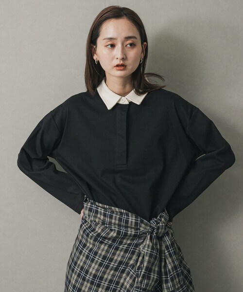 SENSE OF PLACE by URBAN RESEARCH(センスオブプレイスバイアーバンリサーチ)の「ポロシャツルーズカットトップ(ポロシャツ・レディース・BLACK/OATMEAL・one)」の4枚目の写真