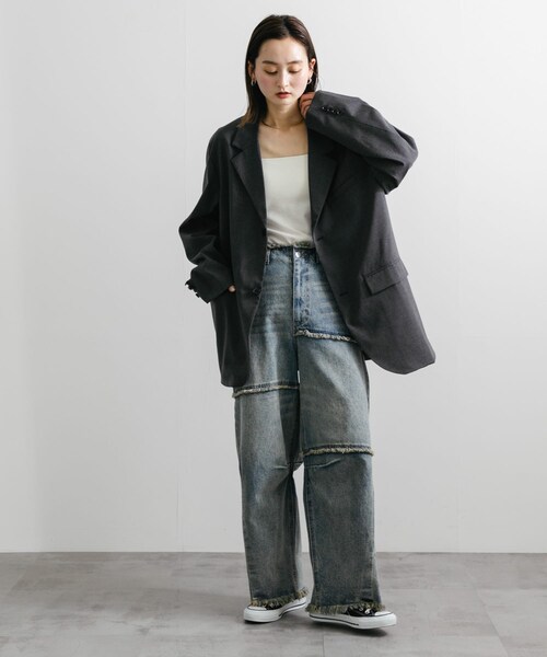 SENSE OF PLACE by URBAN RESEARCH(センスオブプレイスバイアーバンリサーチ)の「『ユニセックス』『セットアップ対応』 CARREMANテーラードジャケット(テーラードジャケット・メンズ・BLACK/CHARCOAL・M/L)」の9枚目の写真