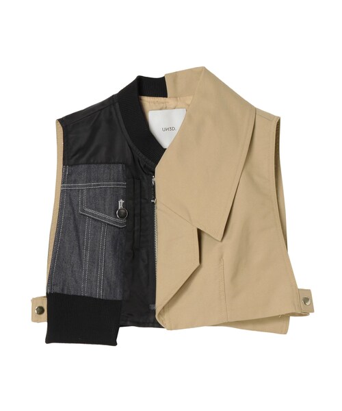 UN3D.(アンスリード)の「FABRIC MIX VEST【セットアップ着用可能】(ベスト・レディース・ブラック/ベージュ・36/38)」の6枚目の写真