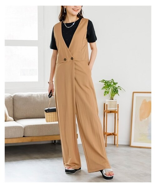 nissen（ニッセン）の「大きいサイズ 美ラクRUタッチワイドオールインワン（ゆったりヒップ）（接触冷感・UVカット）（オールインワン・サロペット・レディース・黒/チャコール/キャメルベージュ・L/LL/3L/4L/5L/6L/8L/10L）」の21枚目の写真