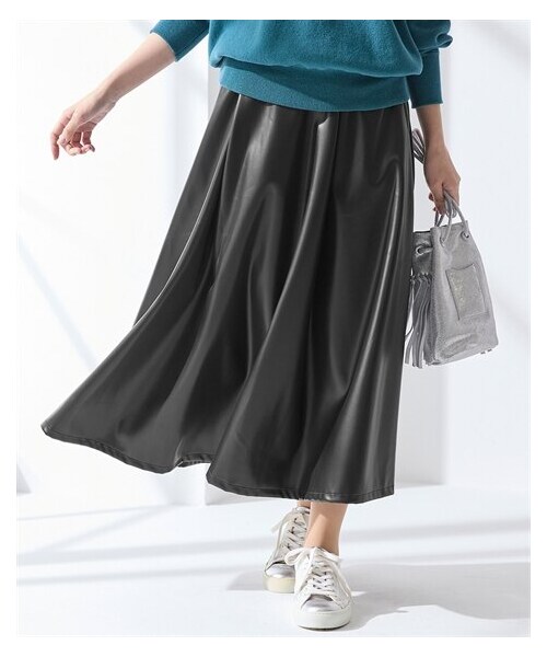 nissen（ニッセン）の「フェイクレザーフレアスカート【OtonaSMILE】（スカート・レディース・アイボリー/黒・M/L/LL/3L/4L/5L/6L）」の9枚目の写真
