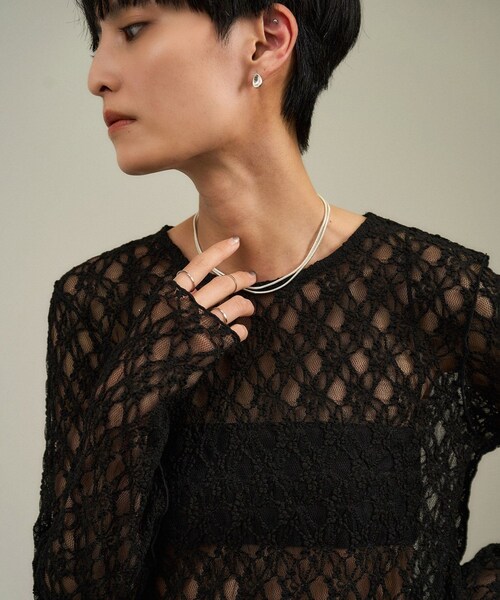 ADAM ET ROPE'（アダムエロペ）の「レースシアートップス［ストレッチ］（その他トップス・レディース・ブラック/オフホワイト/ブラウン系・F）」の4枚目の写真