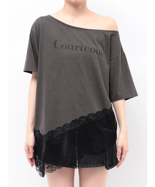 EMODA（エモダ）の「LACE EDGE LOOSE T/S（Tシャツ/カットソー・レディース・ホワイト/グレー/ブルー・F）」の2枚目の写真