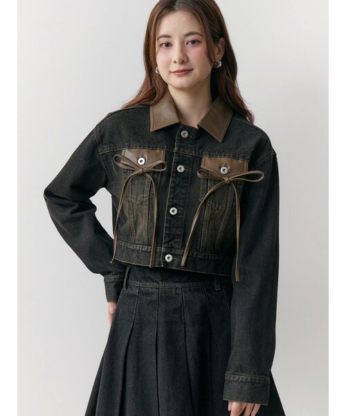 CALNAMUR（カルナムール）の「フェイクレザースウィッチングデニムジャケット（デニムジャケット・レディース・ブラック/ブルー・F）」の5枚目の写真