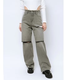 EVRIS | カットデザインハイウエストデニムパンツ【セットアップ着用可能】(デニムパンツ)