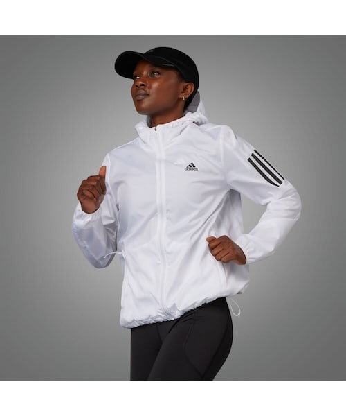 adidas（アディダス）の「オウン ザ ラン フード付き ランニングウインドブレーカー（ジャケット/アウター・レディース・ブラック/ホワイト/ピンク/ブルー・S/M/L/OT (XL)/XOT (2XL)/2XOT (3XL)/XS/4XOT/5XOT/2XS/XL/2XL）」の2枚目の写真