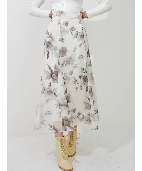 MERCURYDUO（マーキュリーデュオ）の「ぼかしフラワーフレアスカート（スカート・レディース・アイボリー/ブラック/ミントグリーン・S/M）」の7枚目の写真