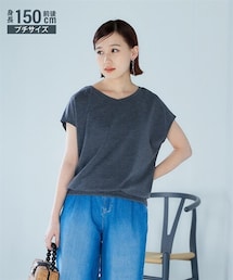 nissen | 小さいサイズ　フレンチスリーブVネックカットソー　低身長さん・小柄女性(Tシャツ/カットソー)