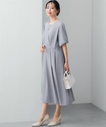 7days Life Styling | 美極とろみ素材メタルパーツボリューム袖タックワンピース(しわになりにくい・洗濯機OK)(ワンピース)