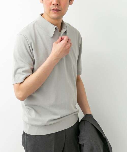 URBAN RESEARCH DOORS（アーバンリサーチドアーズ）の「LIFE STYLE TAILOR　ハイゲージ半袖ニットポロシャツ（シャツ/ブラウス・メンズ・IVORY/BLACK/NAVY BLUE/GRAY BROWN・M/L）」の6枚目の写真