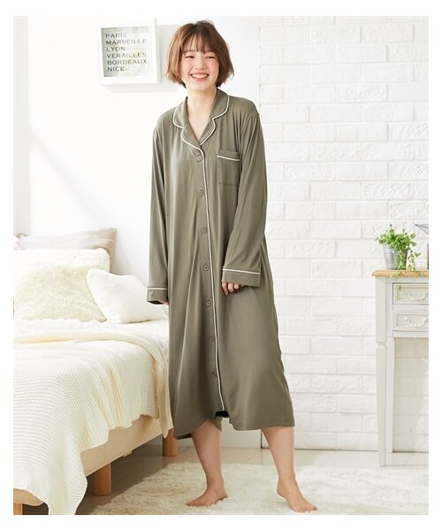 nissen（ニッセン）の「【産前・産後】ロンパスにもなる！マタニティ前開きワンピースパジャマ（マタニティウェア/グッズ・レディース・カーキ/ブルーグレー/黒系(花柄)/モカ・マタニティM/マタニティL/マタニティLL/マタニティ3L）」の13枚目の写真