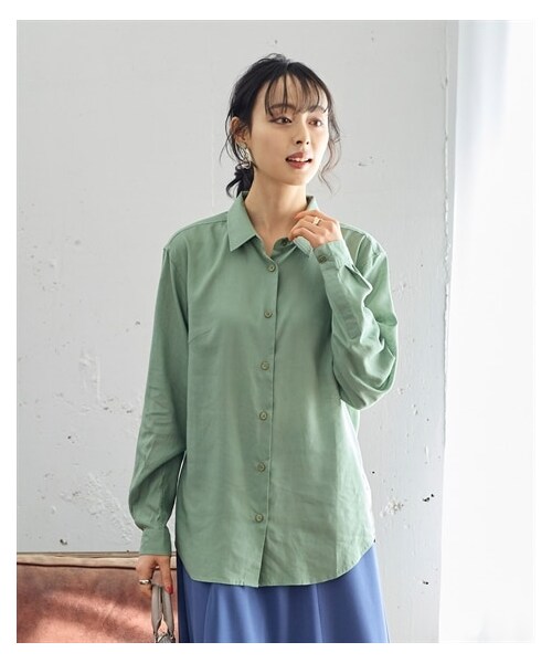 nissen（ニッセン）の「大きいサイズ 肌ざわりさらり　リネン混シンプル長袖シャツ（シャツ/ブラウス・レディース・フューシャピンク/イエロー/ネイビー/ピスタチオグリーン/オフホワイト・L/LL/3L/4L/5L/6L/8L/10L）」の13枚目の写真