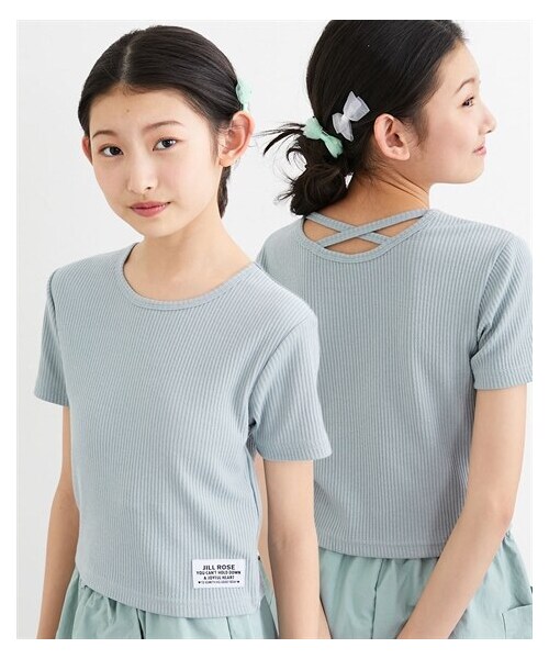 nissen（ニッセン）の「選べる♪カップ付き半袖デザインTシャツ（女の子）（Tシャツ/カットソー・キッズ・オフホワイト(肩開き風)/アイスブルー(肩開き風)/黒(肩開き風)/オフホワイト(クロスデザイン)/アイスブルー(クロスデザイン)/黒(クロスデザイン)・140/150/160）」の6枚目の写真