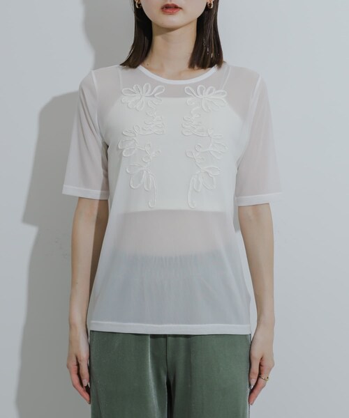 SENSE OF PLACE by URBAN RESEARCH（センスオブプレイスバイアーバンリサーチ）の「コードシシュウカットトップ（Tシャツ/カットソー・レディース・CHARCOAL/IVORY/BROWN・one）」の8枚目の写真
