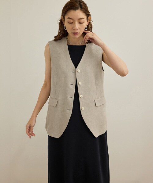 ROPE'（ロペ）の「尾州リネンオーバーロングジレ（ベスト・レディース・ベージュ/ネイビー・36/38）」の17枚目の写真