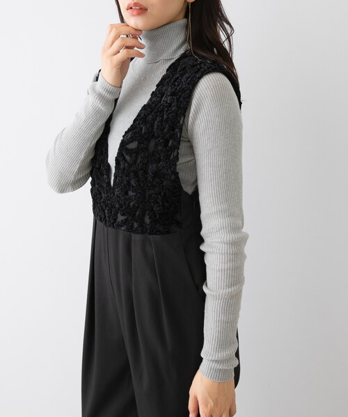 URBAN RESEARCH ROSSO（アーバンリサーチロッソ）の「F by ROSSO　モールレース切替オールインワン（サロペット/オーバーオール・レディース・BROWN/BLACK・36/38）」の5枚目の写真