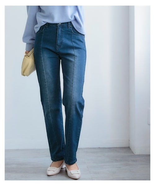 nissen（ニッセン）の「ストレッチ裏起毛センタープレスストレートデニムパンツ（パンツ・レディース・ブルー系/ネイビー系/黒系・S/M/L/LL/3L/4L/5L/6L）」の12枚目の写真