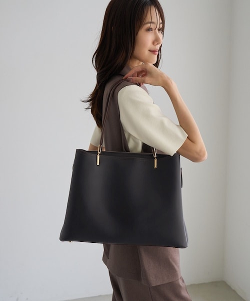 ROPE' PICNIC(ロペピクニック)の「レクタンメタル 3層トートバッグ/A4対応・軽量(トートバッグ・レディース・ブラック/キナリ/ブラウン系・F)」の5枚目の写真