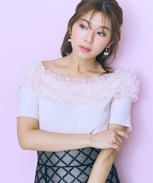 marun | ＜大きいサイズ＞テレコリブチュールトップス marun(Tシャツ/カットソー)