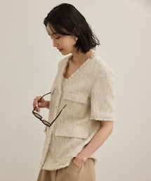 ROPE'（ロペ）の「サマーツイードハーフスリーブジャケット（ノーカラージャケット）」