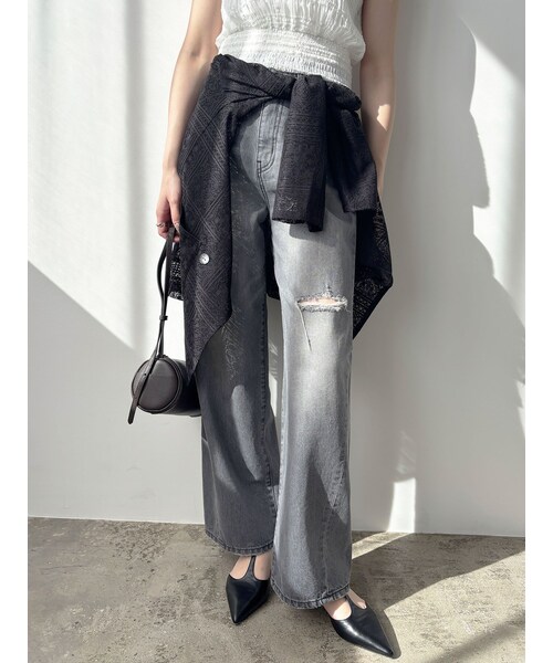 LAGUNAMOON（ラグナムーン）の「リップドデニムパンツ（デニムパンツ・レディース・グレー/ブルー・S/M）」の2枚目の写真