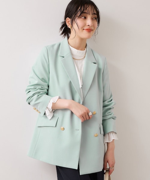 VIS（ビス）の「【美easy】コンフォート金ボタンジャケット/イージーケア・UVケア・セットアップ対応（テーラードジャケット・レディース・グレー/ベージュ/ライトグリーン/ネイビー・L/M/S）」の7枚目の写真