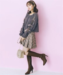 marun | 大きいサイズクロップド丈スリットリボントップスmarun(Tシャツ/カットソー)