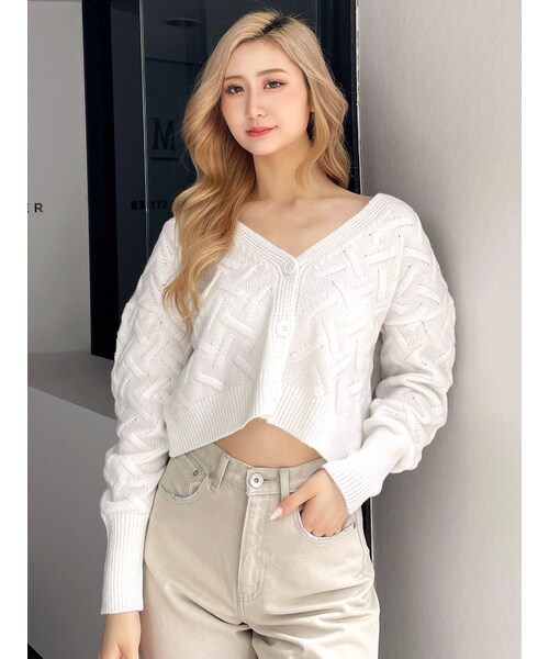 GYDA（ジェイダ）の「BACKレースアップニットカーディガン（カーディガン/ボレロ・レディース・オフホワイト/ブラック/ボルドー・F）」の18枚目の写真