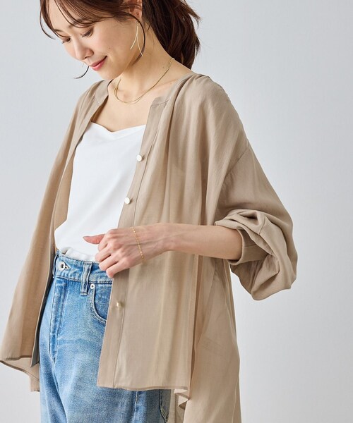 ROPE' PICNIC(ロペピクニック)の「布帛シアーカーディガンブラウス(シャツ/ブラウス・レディース・ブラック/キナリ/ベージュ・F)」の7枚目の写真