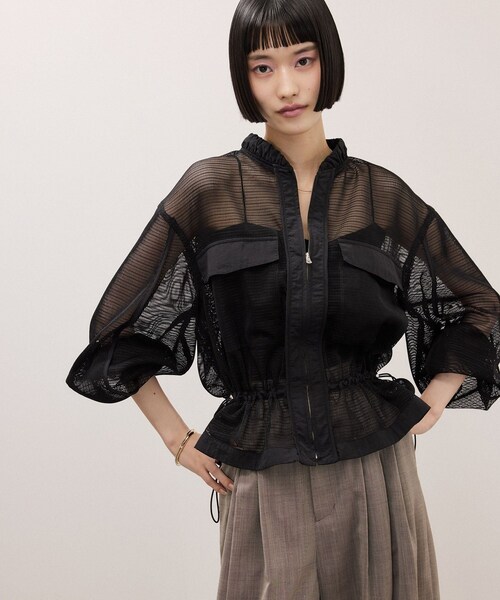 ADAM ET ROPE'（アダムエロペ）の「ドロストメッシュシャツ（シャツ/ブラウス・レディース・ブラック/ホワイト/ダークブラウン・F）」の14枚目の写真