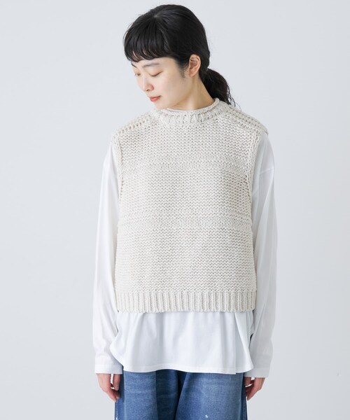 かぐれ（カグレ）の「2WAY綿麻ニットベスト（ベスト・レディース・IVORY/INK BLACK・Free）」の12枚目の写真