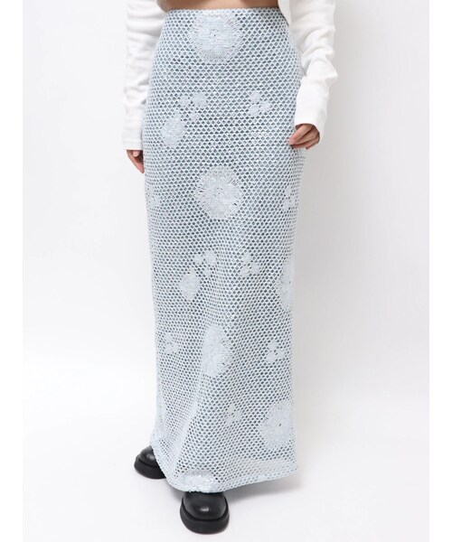 Ungrid（アングリッド）の「透かし編みスパンコールレイヤードスカート（スカート・レディース・オフホワイト/ブルー・F）」の2枚目の写真