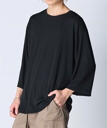 オーバーサイズカットジャガード7分袖Tシャツ【大きいサイズ有】