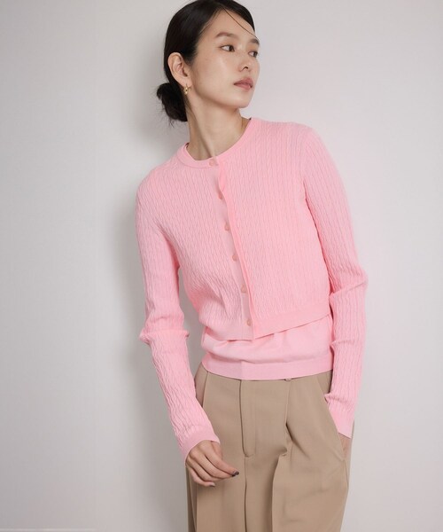 ROPE'(ロペ)の「ミニケーブルセパレートカーディガン(アンサンブル)/ イージーケア(カーディガン/ボレロ・レディース・ベージュ/ピンク系・F)」の6枚目の写真