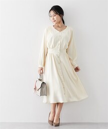 nissen | 【大きい胸専用】Vネックスタイルが良く見える２WAY 長袖 ワンピース（ポケット・裏地付）(ワンピース)