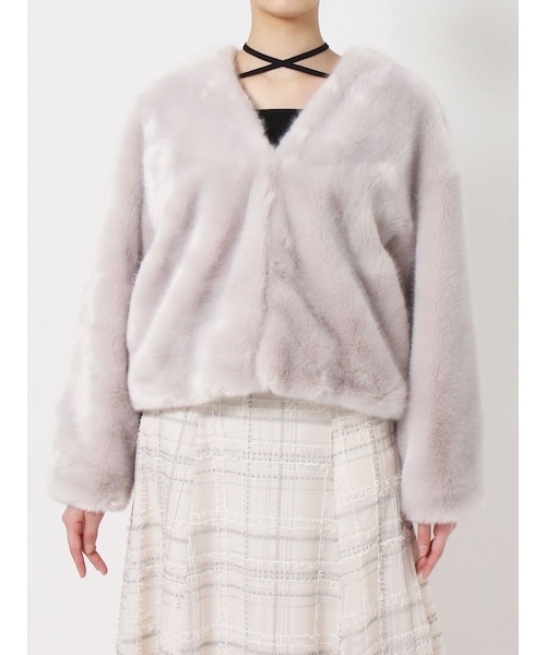 MERCURYDUO（マーキュリーデュオ）の「フェイクファージャケット（テーラードジャケット・レディース・アイボリー/ライトグレー・S/M）」の6枚目の写真