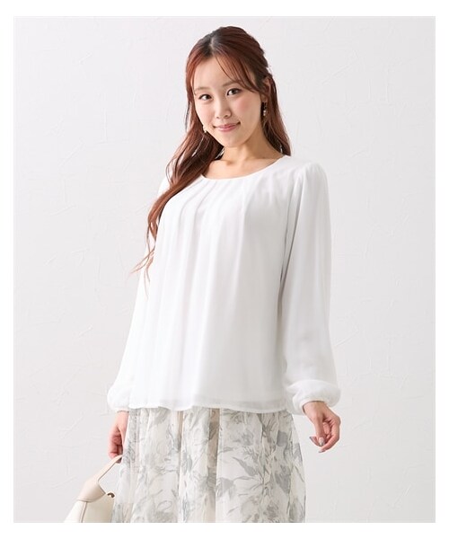 nissen（ニッセン）の「【大きい胸専用】フロントタックシフォン長袖ブラウス（裏地付き）（シャツ/ブラウス・レディース・オフホワイト/ブラック・FM/FL/FLL/F3L）」の9枚目の写真