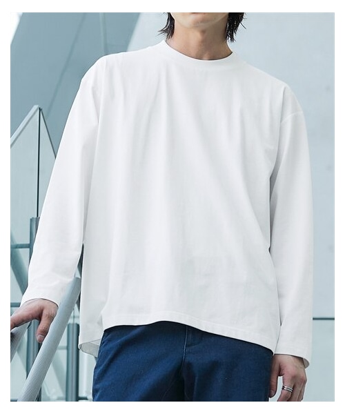 nissen（ニッセン）の「オーバーサイズきれいめ衿高長袖Tシャツ　ジャケットの下に着るTシャツ【大きいサイズ有】（Tシャツ/カットソー・メンズ・オフホワイト/黒/グレー・M/L/LL/3L/4L/5L/6L/8L/10L）」の11枚目の写真