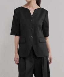 ADAM ET ROPE' | 【EMOELLE】スリットネックハーフスリーブジャケット(ノーカラージャケット)