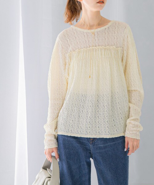 URBAN RESEARCH ROSSO（アーバンリサーチロッソ）の「ストレッチレースプルオーバー（Tシャツ/カットソー・レディース・OFF WHITE/BLACK・FREE）」の3枚目の写真