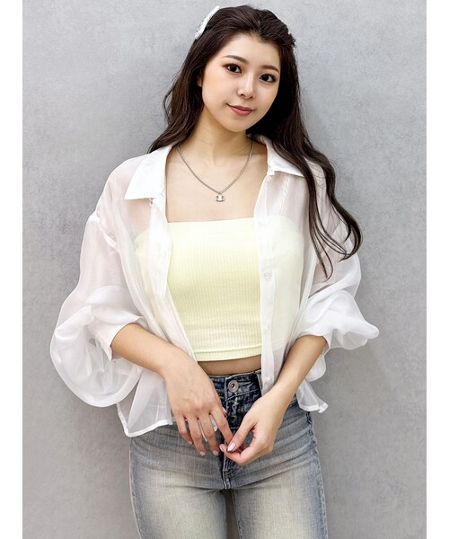 GYDA（ジェイダ）の「SHEERショートシャツ（シャツ/ブラウス・レディース・オフホワイト/ブラック/ミックス・F）」の2枚目の写真