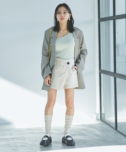 VIS（ビス）の「ワンショルダーテレコタンクトップ（タンクトップ・レディース・ライトグリーン/キナリ/ブラック・F）」の7枚目の写真