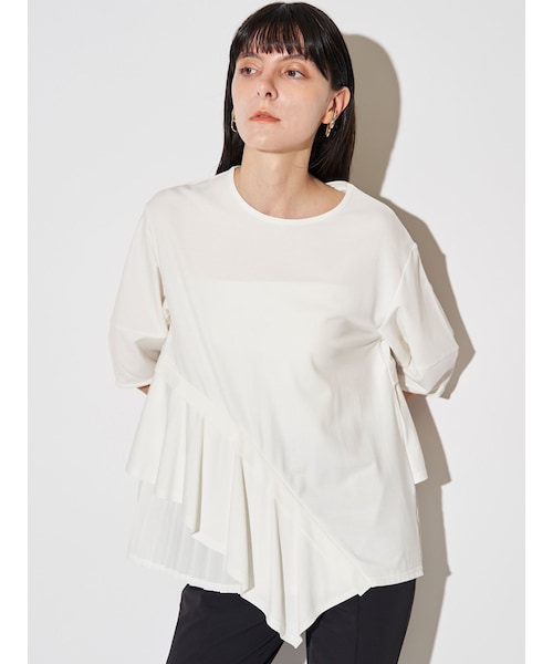 ELENDEEK(エレンディーク)の「SLIDE FLARE DOCKING CS(Tシャツ/カットソー・レディース・オフホワイト/ブラック/ベージュ・F)」の1枚目の写真
