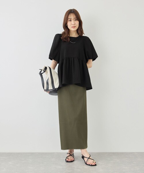 ROPE' PICNIC(ロペピクニック)の「【ベストヒット】細見えバルーンペプラムブラウス(シャツ/ブラウス・レディース・ブラック/キナリ/キナリ系/サックス/ダークブラウン・F)」の7枚目の写真