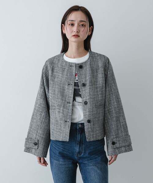 SENSE OF PLACE by URBAN RESEARCH(センスオブプレイスバイアーバンリサーチ)の「ツイードノーカラージャケット(ノーカラージャケット・レディース・WHT×BLK/BLK×WHT・One)」の12枚目の写真