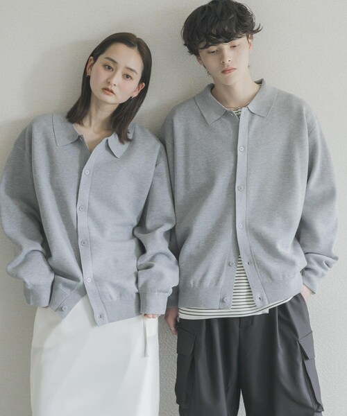 SENSE OF PLACE by URBAN RESEARCH(センスオブプレイスバイアーバンリサーチ)の「『ユニセックス』『洗濯可』スウェットライクポロカーディガン(カーディガン/ボレロ・メンズ・L.GRAY/MINT/NAVY・M/L)」の1枚目の写真